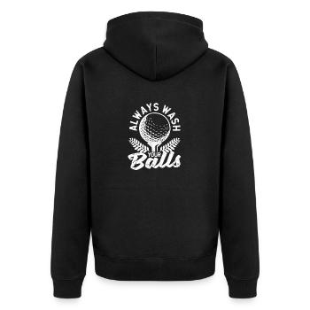 Lustiger Golfspieler Vatertag Golfen Immer - Unisex Premium Bio Zip Hoodie - Schwarz - Hinten - Nico (187cm)