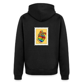 Regenbogenherz . - Unisex Premium Bio Zip Hoodie - Schwarz - Hinten - Nico (187cm)