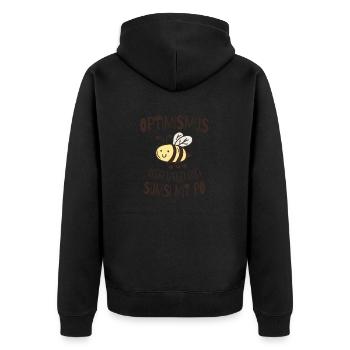 Optimismus heißt umgekehrt Sums mit Po - Unisex Premium Bio Zip Hoodie - Schwarz - Hinten - Nico (187cm)