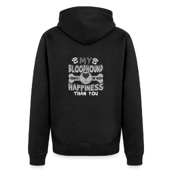 Mein Bluthund bringt mehr Glück als du - Unisex Premium Bio Zip Hoodie - Schwarz - Hinten - Nico (187cm)