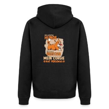 Corgi Gassi Witziges Hundehalter Welsh Corgi - Unisex Premium Bio Zip Hoodie - Schwarz - Hinten - Nico (187cm)