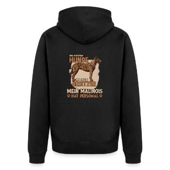 Malinois Gassi Witziges Belgischer Schäferhund - Unisex Premium Bio Zip Hoodie - Schwarz - Hinten - Nico (187cm)