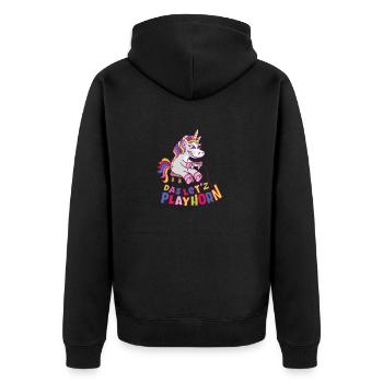 Let's Playhorn - Unisex Premium Organic Zip Hoodie - black - Back - Nico (187cm)