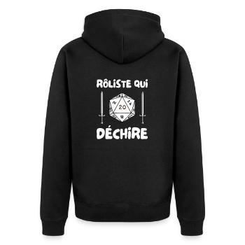 rôliste qui déchire - dé de 20 et épée - Veste à capuche bio Premium Unisexe - noir - Dos - Nico (187cm)