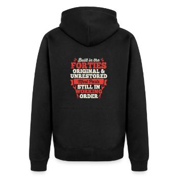 Built in The 40s Birthday Men Women Built in The - Unisex Premium Organic Zip Hoodie - black - Back - Nico (187cm)