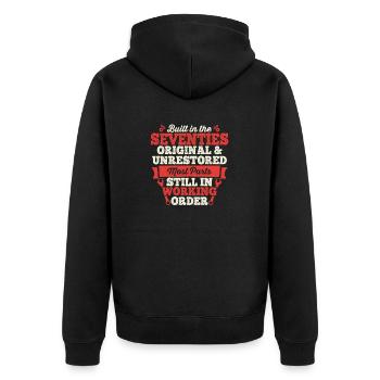 Built in The 70s Birthday Men Women Built in The - Unisex Premium Organic Zip Hoodie - black - Back - Nico (187cm)