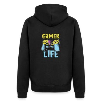 gamer life - Unisex Premium Bio Zip Hoodie - Schwarz - Hinten - Nico (187cm)