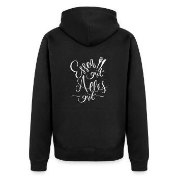 Essen gut, alles Gut, Handlettering - Unisex Premium Bio Zip Hoodie - Schwarz - Hinten - Nico (187cm)