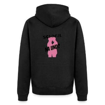 Schwul Na und ? - Unisex Premium Bio Zip Hoodie - Schwarz - Hinten - Nico (187cm)