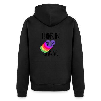 BORN THIS GAY - Unisex Premium Bio Zip Hoodie - Schwarz - Hinten - Nico (187cm)