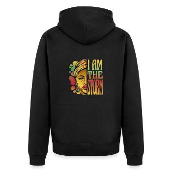 Ich bin der Sturm Ich bin der Sturm Geschenk Inspi - Unisex Premium Bio Zip Hoodie - Schwarz - Hinten - Nico (187cm)