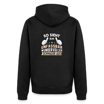 Lustiger Schwager Geschenkidee Spruch - Unisex Premium Bio Zip Hoodie - Schwarz - Hinten - Nico (187cm)