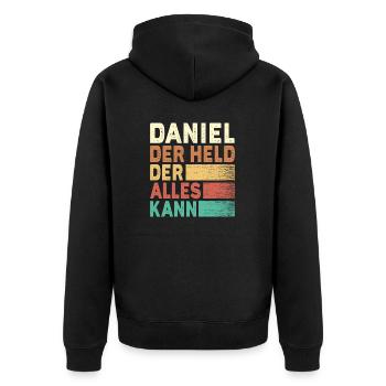Daniel Name Geschenk - Unisex Premium Bio Zip Hoodie - Schwarz - Hinten - Nico (187cm)