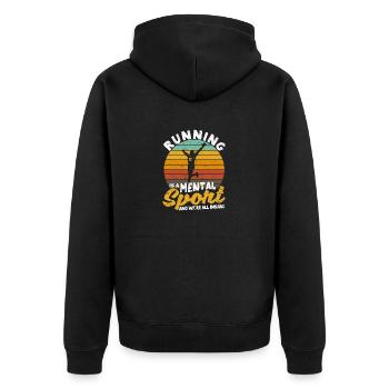 Crosslauf ist ein mentaler Sport und wir sind alle - Unisex Premium Bio Zip Hoodie - Schwarz - Hinten - Nico (187cm)