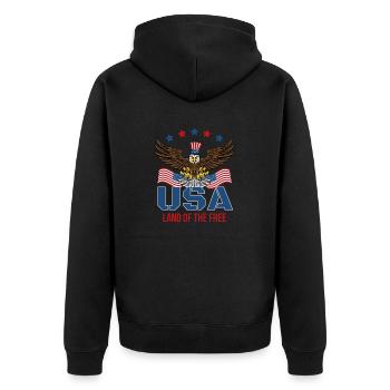 US-Land der Freien - Unisex Premium Bio Zip Hoodie - Schwarz - Hinten - Nico (187cm)