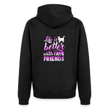 Life is better with true friends cat lover tea - Unisex Premium Organic Zip Hoodie - black - Back - Nico (187cm)
