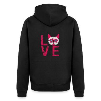 Vintage LOVE Cute Cat Lover T-Shirt Present Gift - Unisex Premium Bio Zip Hoodie - Schwarz - Hinten - Nico (187cm)