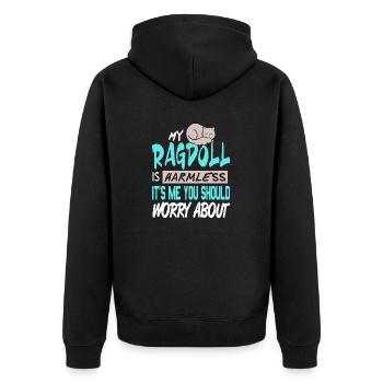 My Ragdoll Is Harmless It’s Me You Should Worry - Unisex Premium Bio Zip Hoodie - Schwarz - Hinten - Nico (187cm)