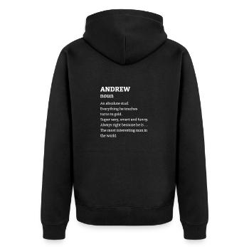 Andrew: An absolute stud. Everthing he touches tur - Unisex Premium Organic Zip Hoodie - black - Back - Nico (187cm)