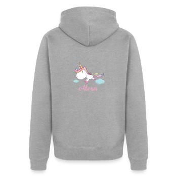 ALEXA Pink Unicorn Novelty - Unisex Premium Bio Zip Hoodie - Grau meliert - Hinten - Nico (187cm)