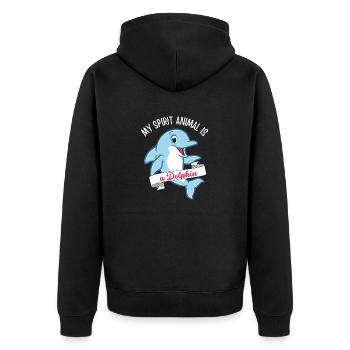 Delfin ist mein Seelentier - Unisex Premium Bio Zip Hoodie - Schwarz - Hinten - Nico (187cm)