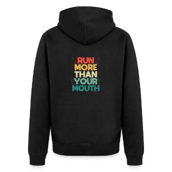 Lustige Laufmotivation Läufer laufen mehr als dein - Unisex Premium Bio Zip Hoodie - Schwarz - Hinten - Nico (187cm)