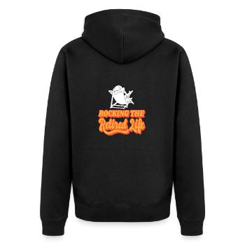 Rocking The Retired Life Funny Retirement Tee - Unisex Premium Organic Zip Hoodie - black - Back - Nico (187cm)