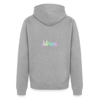 ADRIANA Rainbow Minimalist Cursive - Unisex Premium Bio Zip Hoodie - Grau meliert - Hinten - Nico (187cm)