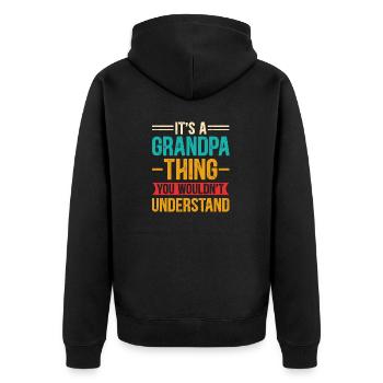 Opa Sache - Unisex Premium Bio Zip Hoodie - Schwarz - Hinten - Nico (187cm)