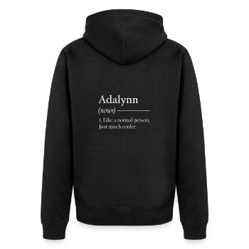 ADALYNN 1. Like a normal person, just much cooler. - Unisex Premium Bio Zip Hoodie - Schwarz - Hinten - Nico (187cm)