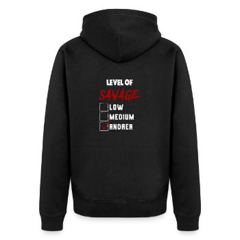 Level of Savage: ANDREA Checkmark Novelty Custom N - Unisex Premium Bio Zip Hoodie - Schwarz - Hinten - Nico (187cm)