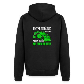 Unterschätze niemals einen Mann mit einem RC Auto - Unisex Premium Bio Zip Hoodie - Schwarz - Hinten - Nico (187cm)
