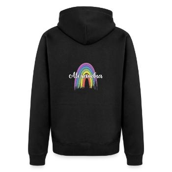 ALEXANDRA Rainbow Cursive - Unisex Premium Bio Zip Hoodie - Schwarz - Hinten - Nico (187cm)