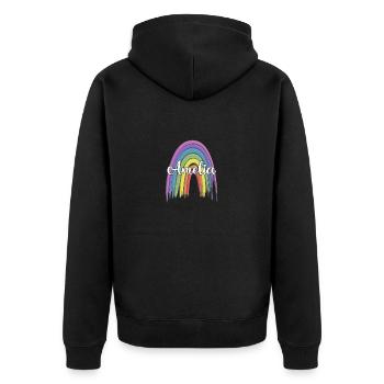 AMELIA Rainbow Cursive - Unisex Premium Bio Zip Hoodie - Schwarz - Hinten - Nico (187cm)