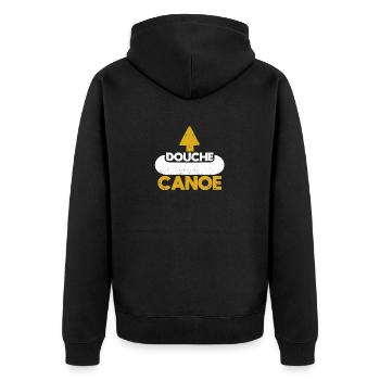 Depp Kanu Selbstironisch Pfeil nach oben Lustig - Unisex Premium Bio Zip Hoodie - Schwarz - Hinten - Nico (187cm)