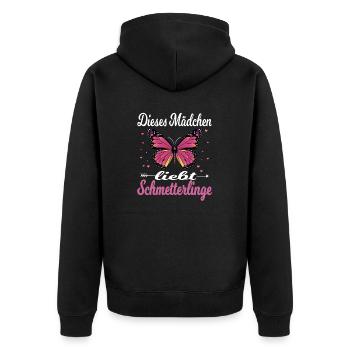 Witziger Dieses Mädchen liebt Schmetterlinge - Unisex Premium Bio Zip Hoodie - Schwarz - Hinten - Nico (187cm)