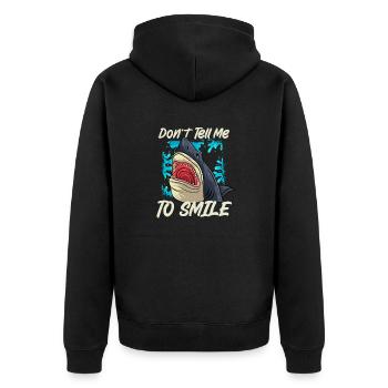 Shark Don t Tell Me to Smile - Unisex Premium Bio Zip Hoodie - Schwarz - Hinten - Nico (187cm)