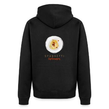 Spaghetti Carbonara Pasta Nudel Gourmet Design - Unisex Premium Bio Zip Hoodie - Schwarz - Hinten - Nico (187cm)