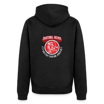 Bogenschütze und Zielscheiben Design Lustiges - Unisex Premium Bio Zip Hoodie - Schwarz - Hinten - Nico (187cm)