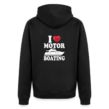I Love Motor Boating Lake Boating Summer Boat - Unisex Premium Organic Zip Hoodie - black - Back - Nico (187cm)