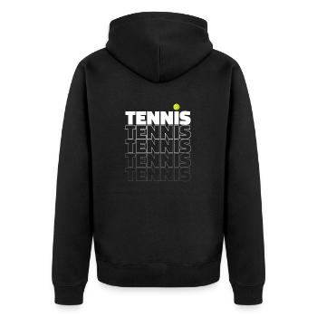 Tennis- Geschenkidee für Tennisfan - Unisex Premium Bio Zip Hoodie - Schwarz - Hinten - Nico (187cm)