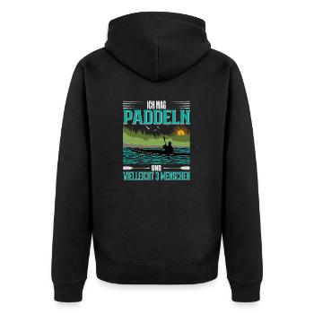 Kanu Kajak Ich mag Paddeln und 3 Menschen - Unisex Premium Bio Zip Hoodie - Schwarz - Hinten - Nico (187cm)