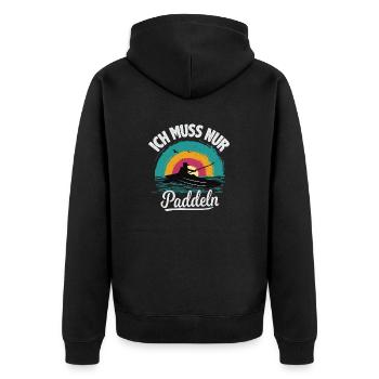 Kanu Kajak Ich muss nur Paddeln - Unisex Premium Bio Zip Hoodie - Schwarz - Hinten - Nico (187cm)