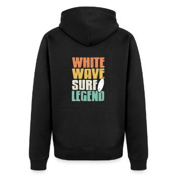 White Wave Surf Legend Retro Surfing T-Shirt - Unisex Premium Organic Zip Hoodie - black - Back - Nico (187cm)