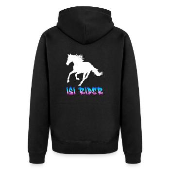 Isi Rider - Design für Mädchen, Reiter - Unisex Premium Bio Zip Hoodie - Schwarz - Hinten - Nico (187cm)