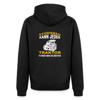 Studieren kann jeder, Traktorfahren nur die Besten - Unisex Premium Bio Zip Hoodie - Schwarz - Hinten - Nico (187cm)