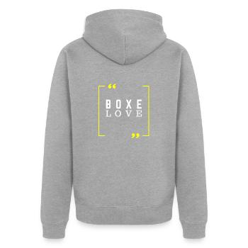 Boxen Liebe - Boxer Geschenkidee - Unisex Premium Bio Zip Hoodie - Grau meliert - Hinten - Nico (187cm)