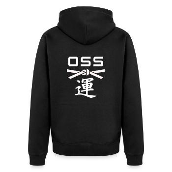 oss Karate - idee cadeau karate - Veste à capuche bio Premium Unisexe - noir - Dos - Nico (187cm)