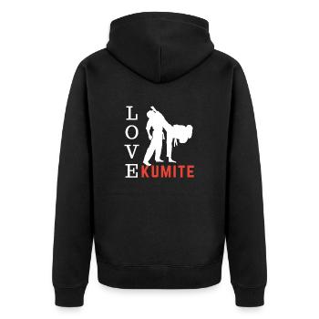kumite love - idee cadeau karate - Veste à capuche bio Premium Unisexe - noir - Dos - Nico (187cm)