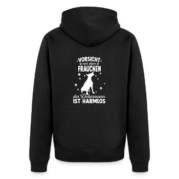 Witzig Dobermann Frauchen Hundeliebhaber Dobermann - Unisex Premium Bio Zip Hoodie - Schwarz - Hinten - Nico (187cm)